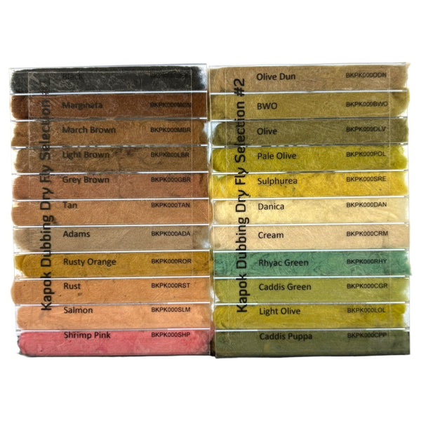 Semperfli Kapok Dubbing Full Range mit beiden Farbtafeln und 22 Farben