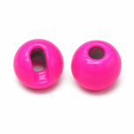 Tungstenperlen mit Schlitz in glänzendem Hot Pink in zwei Ansichten