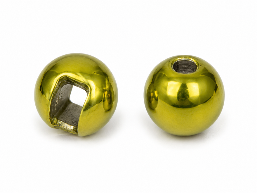 Tungstenperlen mit Schlitz in glänzendem Metallic Olive