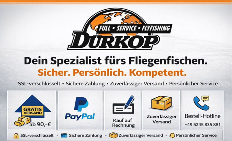 Gratis Versand, PayPal, Trusted Shop, Hotline – Vorteile im Fliegenfischen-Shop Thomas Dürkop